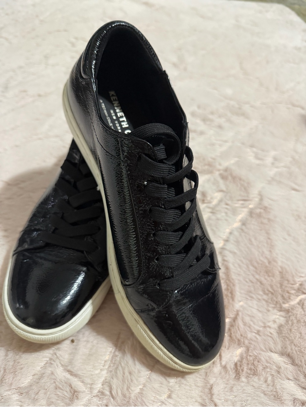 Kenneth Cole Black Patent Leather Low-Top Sneakers with White Soles